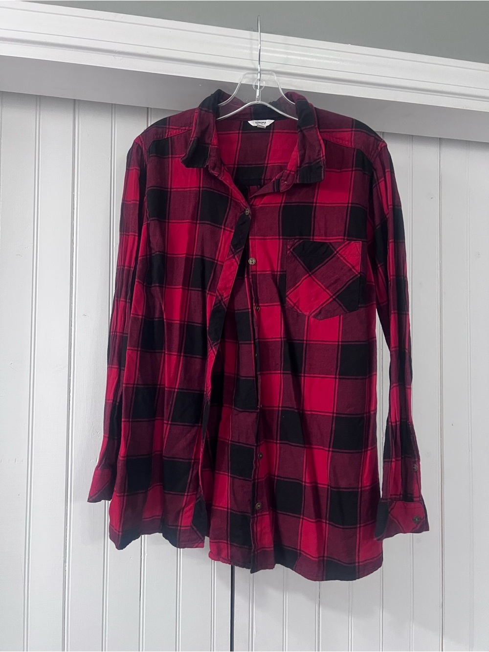 Sonoma Red and Black Plaid Button-Down Shirt